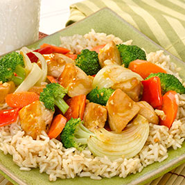 Brown Rice with Sizzling Chicken and Vegetables*
